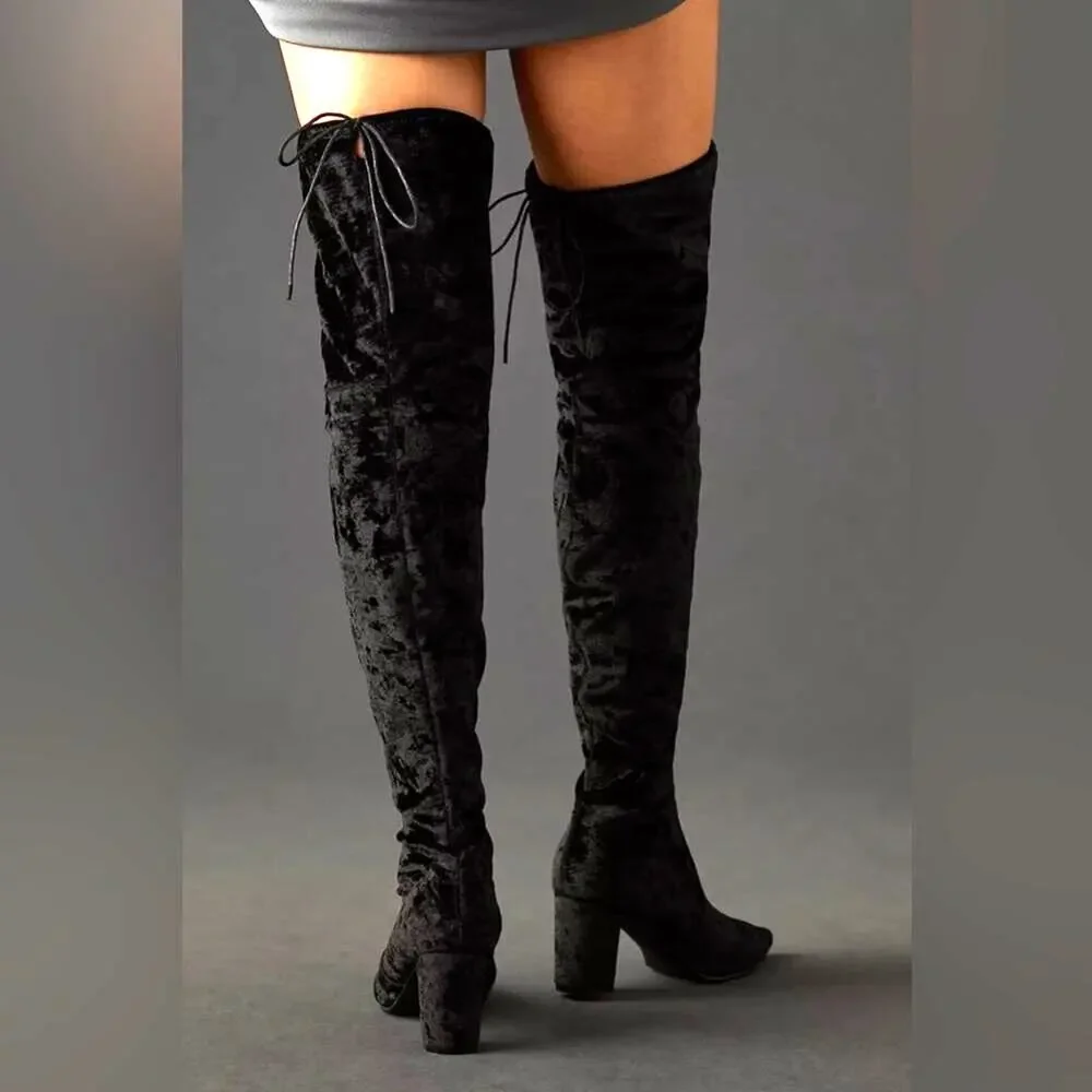 Anthro Silent D Over The Knee Boots Crushed Stretch Velvet Black EU38 US7 New